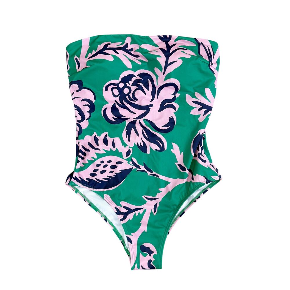 Boden Green/Pink Floral Print Strapless One Piece Swimsuit Women's Size 34D - Picture 6 of 6